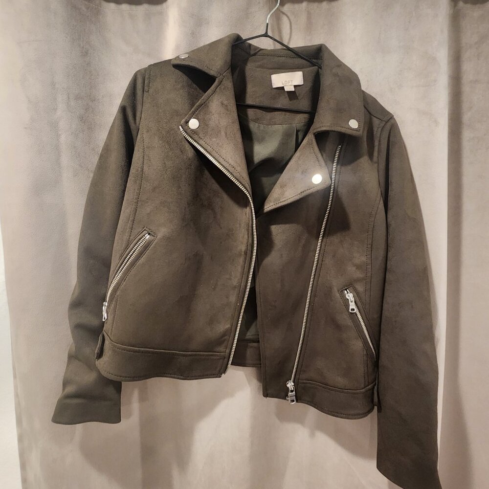 Loft XS Green Faux Suede Moto Jacket - Picture 2 of 4